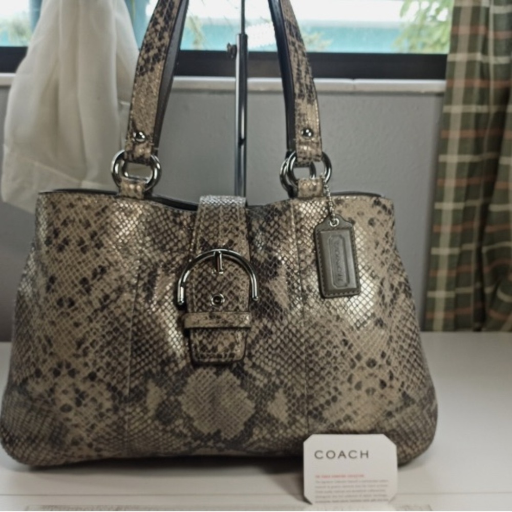 Coach Tan And Black Python Snake Print Shoulder B… - image 3